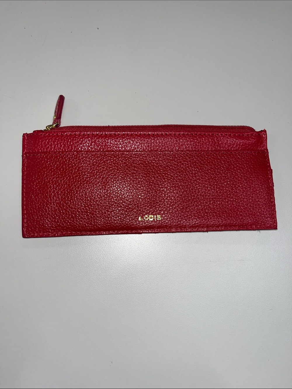 Lodis Red Pebbled Leather Zip Card Holder / Wallet